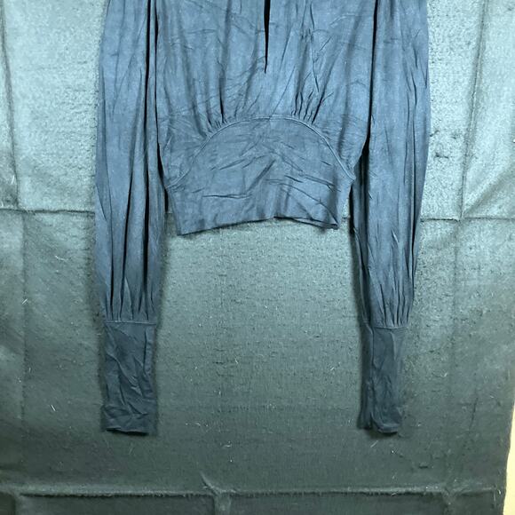 We The Free Womens Shirt Black Mock Neck Keyhole Cropped Long Sleeve XS - Picture 3 of 11